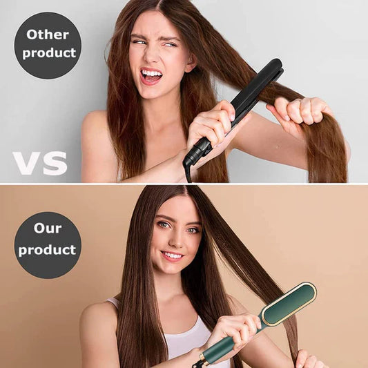 2-in-1 Hair Straightener Brush – Fast, Sleek, Safe